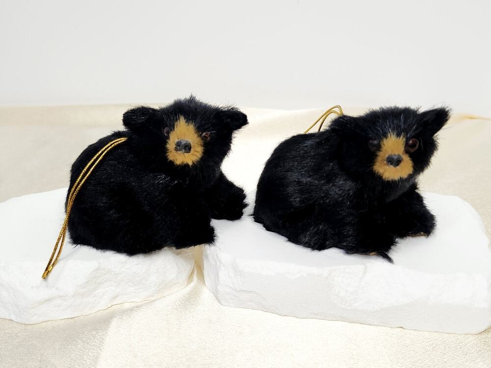 Vintage 3 Inch Miniature Black Bear Christmas Ornaments Set | Rustic Cabin